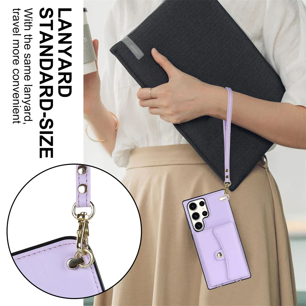 For Samsung Galaxy S20 S21 S22 S23 Ultra  Note 9 10 20 PU belt lanyard bracket function can be crossbody phone protective case