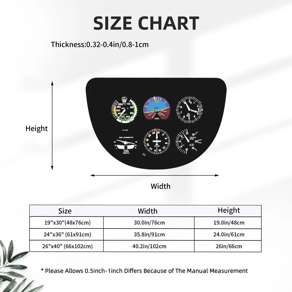 Cockpit Six Dials Flight Simulator Pilot Soft Flannel Half Round Doormat Non Slip Bathroom Mat Absorbent Floor Carpet