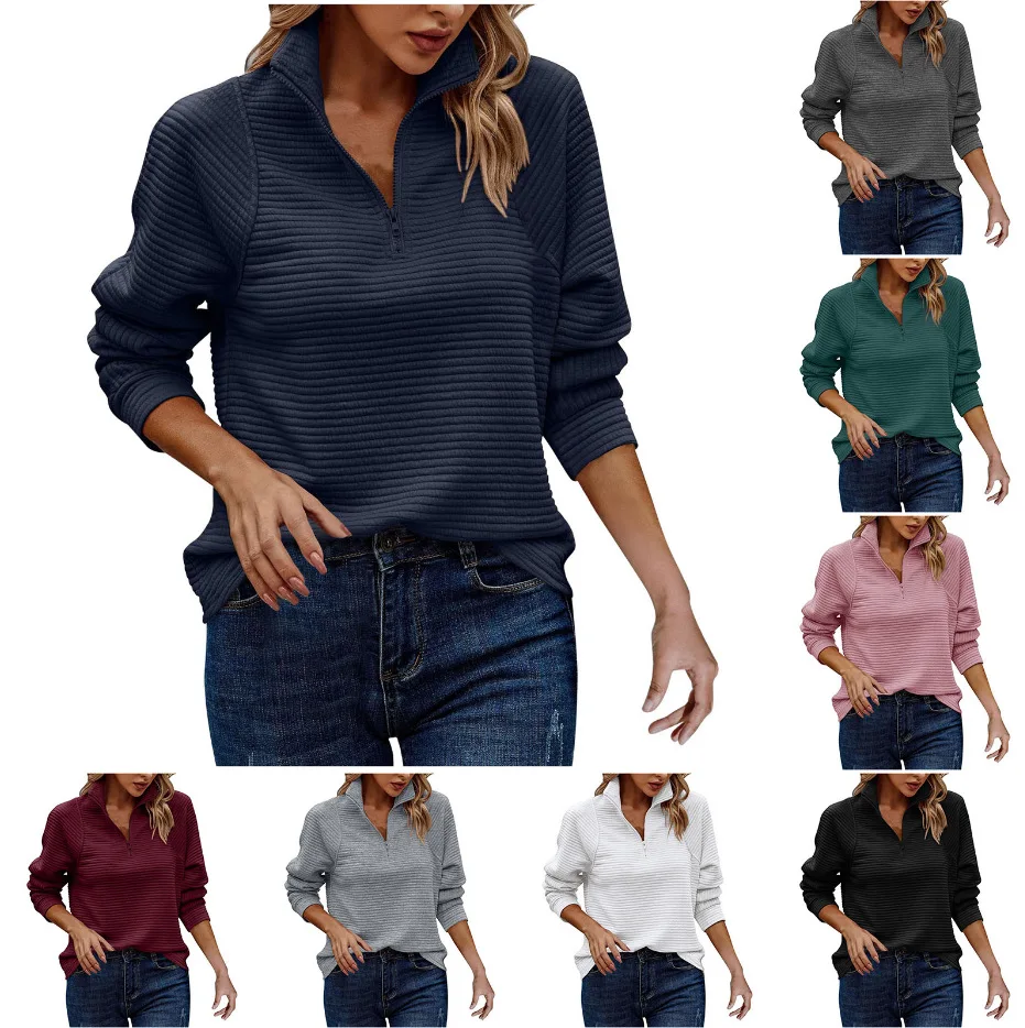 

2025 Autumn Sweater Women's Stand-up Collar Zipper Long-sleeved Splicing Comfortable Loose Casual Versatile Top Europe America