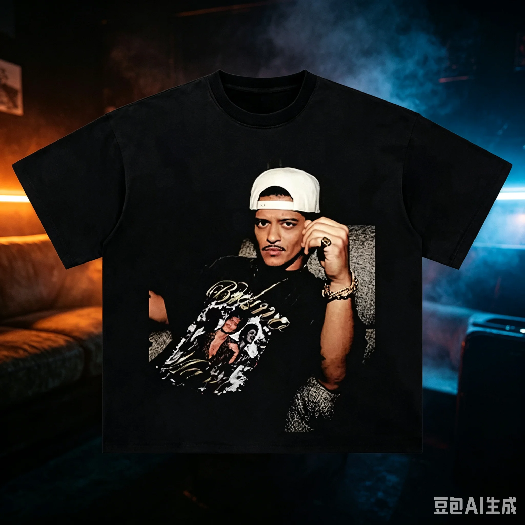 Summer 2026 Bruno Mars Portrait Pattern Printed T-shirt, Hip-hop Men's and Women's Universal Short-s