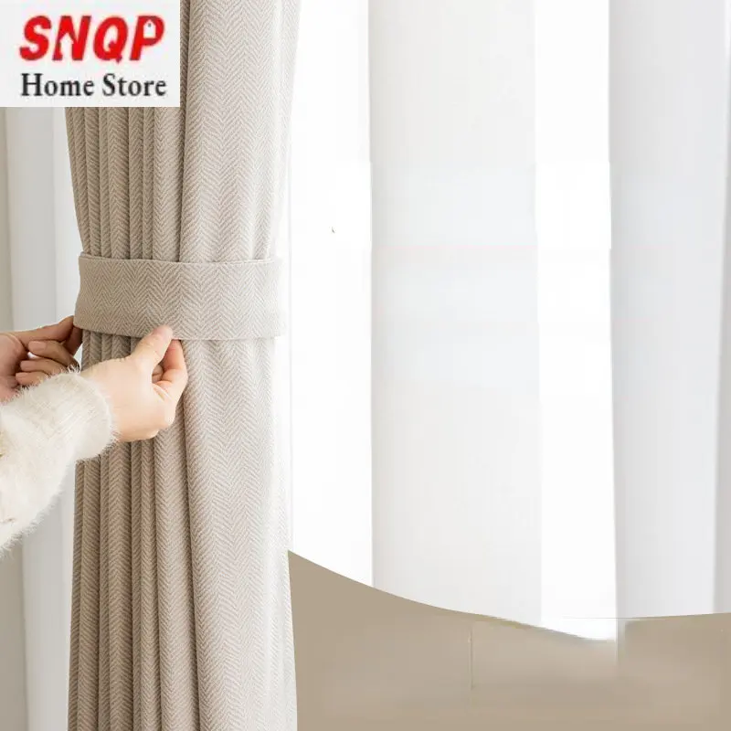 

Japanese-style Chenille New Curtain Full Blackout Milk Tea Color Bedroom Ins Wind Balcony Living Room Floating Curtain Cloth Ljl