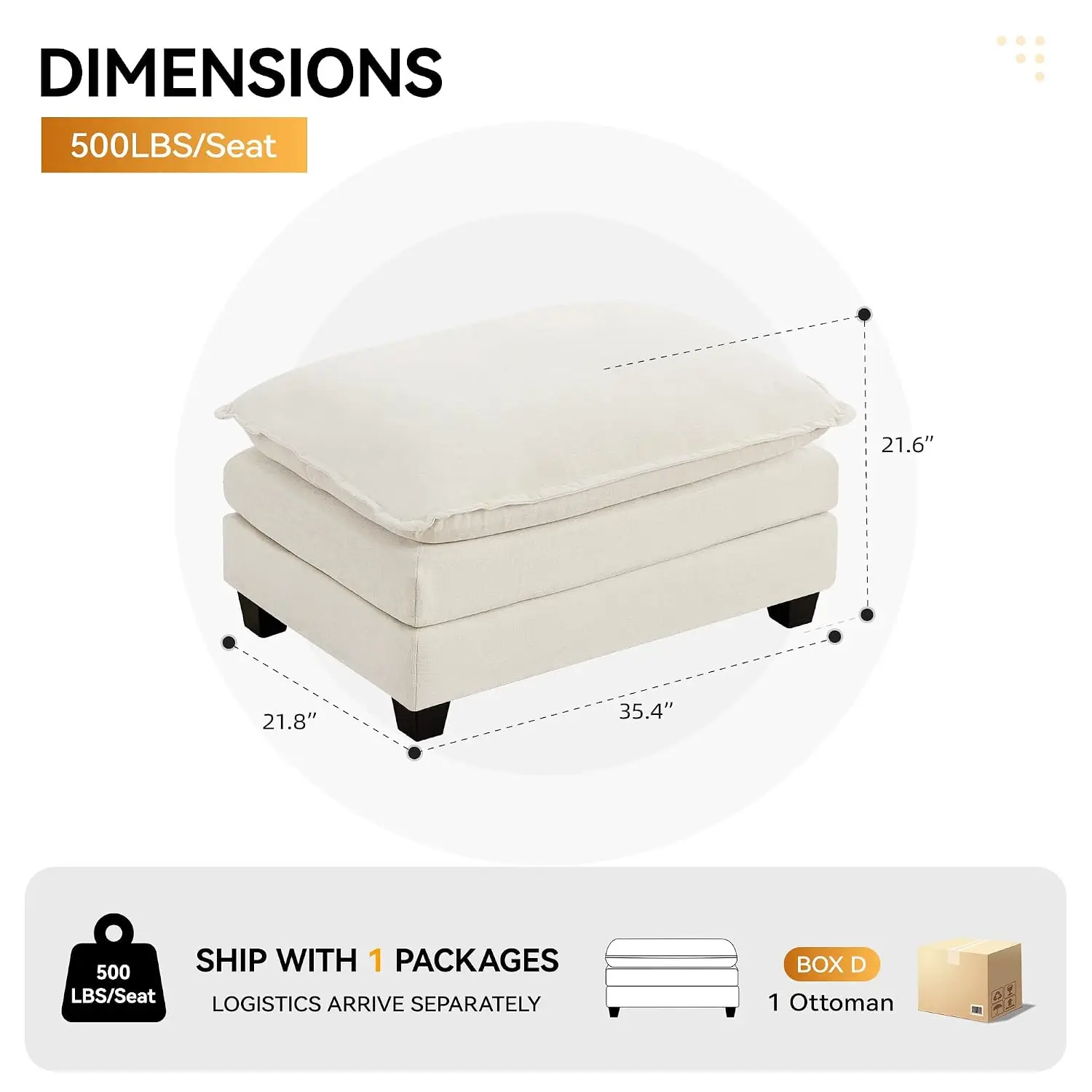 35'' Chenille Cloud Ottoman,Rectangle Modular Sectional Footrest,Beige,Customized