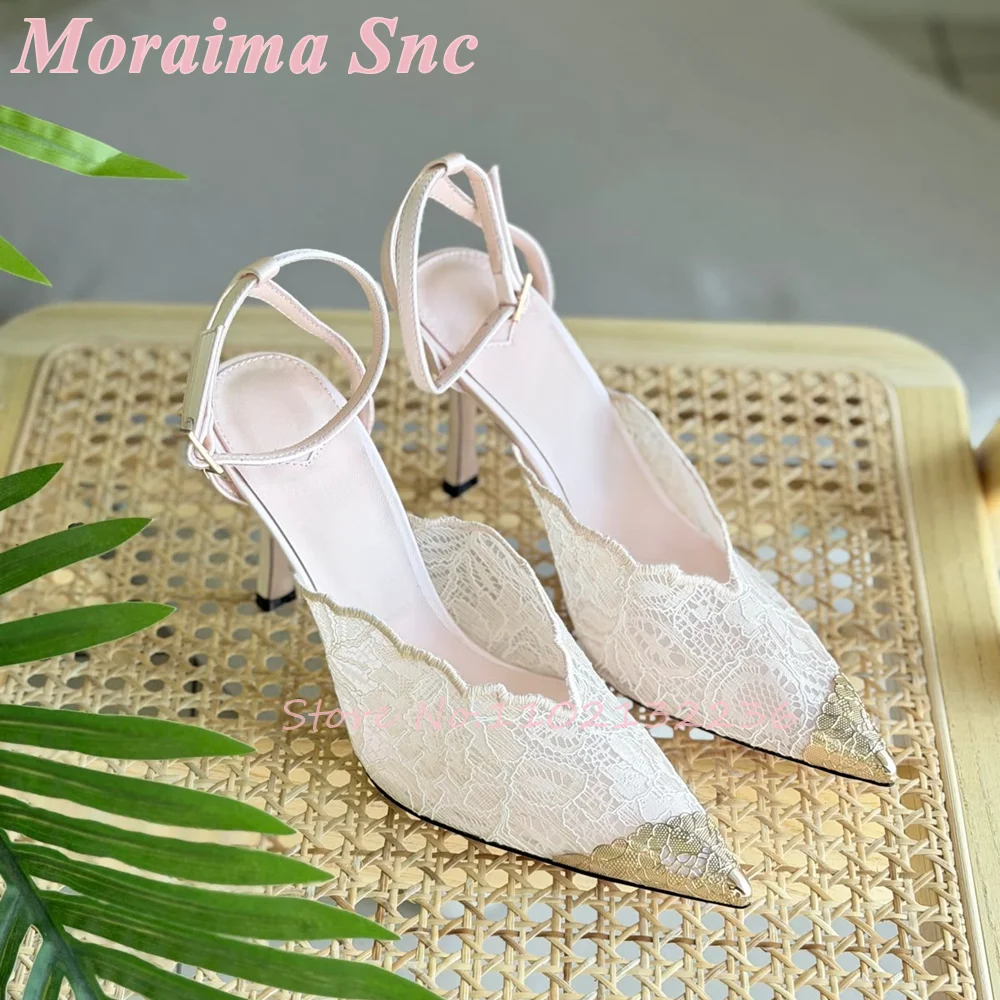 Rosa Slingback-Sandalen mit floraler Spitze und spitzer Zehenpartie, Knöchelriemen mit Schnalle, eleganter Stiletto-Absatz, Brautschicke Schuhe für die Hochzeit 2026