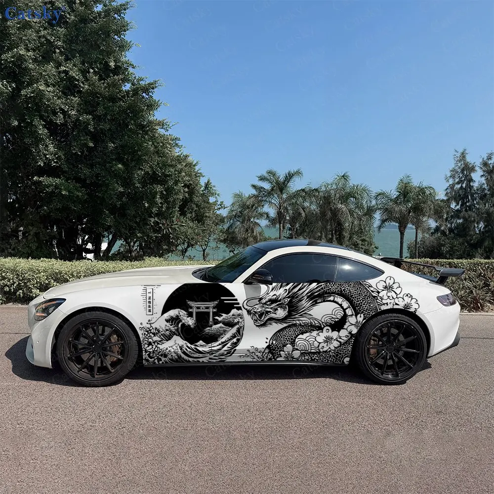 

2 шт. виниловых пленок для авто в японском стиле «Драконья волна», прочные, устойчивые к выцветанию, улучшающие эстетику автомобиля, с ярким художественным дизайном