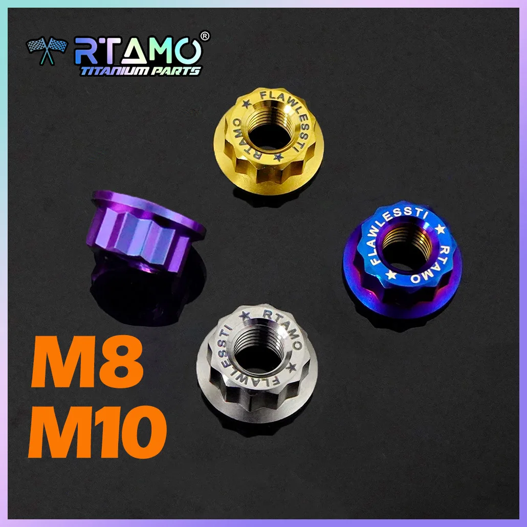 RTAMO Gr5 Titanium Nut M8 M10 Double Hex 12Point Nut for Lever Shock Sprocket Nut