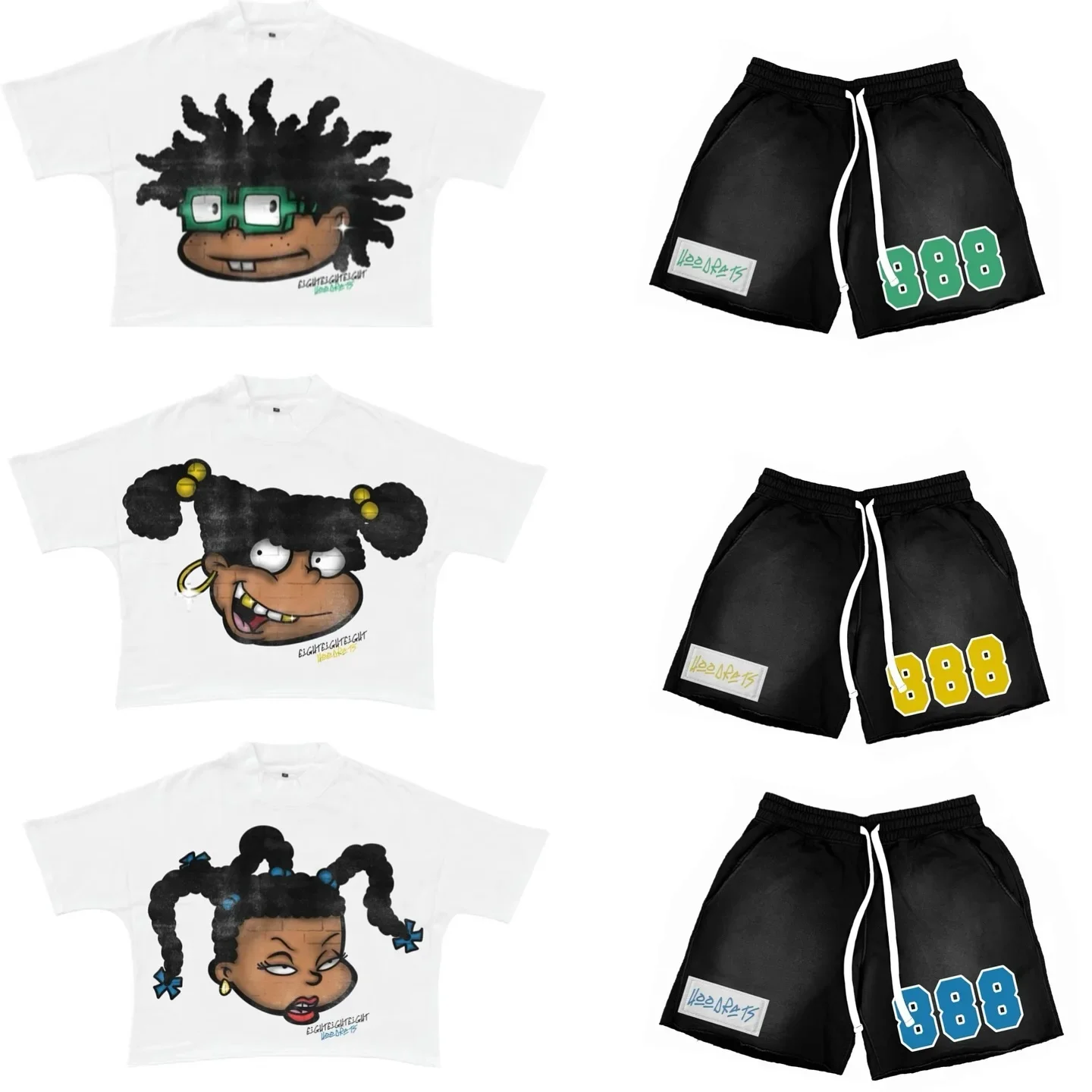 Y2k neue Sommer Herren übergroße lose T-Shirt Shorts zweiteilige Cartoon bedruckte Baumwolle T-Shirt Anzug Harajuku lose Shorts Kleidung