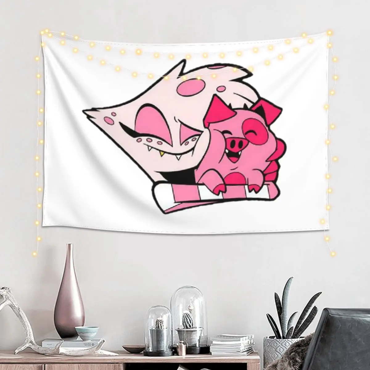 Angel Dust And Fat Nuggets Hazbin Tapestry Hippie Wall Hanging Aesthetic Home Decoration Tapestries for Living Room  Dorm Room