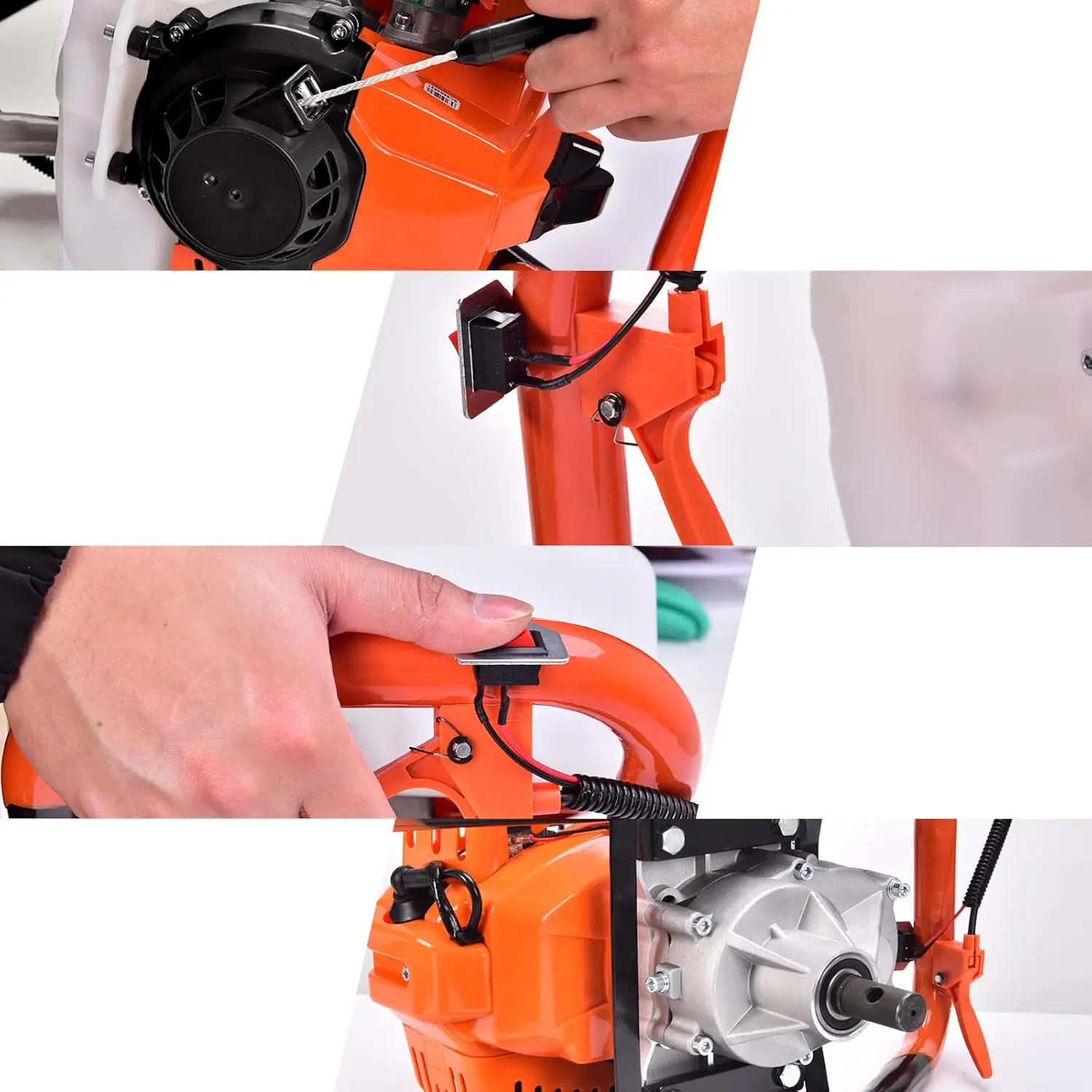 62Cc Auger Post Hole Digger, 2 Stroke Gas Powered Earth Post Hole Digger With 3 Auger Drill Bits(5'' & 6'' & 8'') + 3 Extension