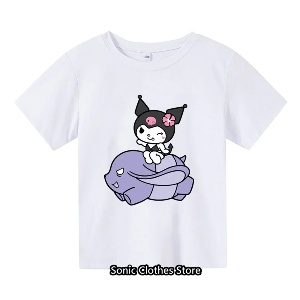 Summer New Kawaii Kuromi T-shirt 3-14 Year Old Children's Cartoon Anime Pattern Children's Girls and Boys Short Sleeves