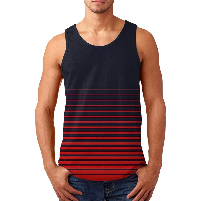 

Simple Stripe Print Men Vest Fashion Quick Dry Breathable Gym T-shirt Man Summer Sleeveless Shirt Casual O-neck Sports Tank Top