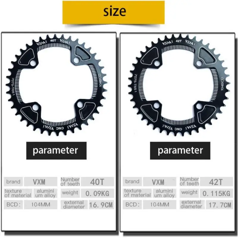 VXM 104BCD Round Narrow Wide Chainring MTB Mountain Bike Bicycle 40T 42T Crankset Single Tooth Plate Parts 104 BCD