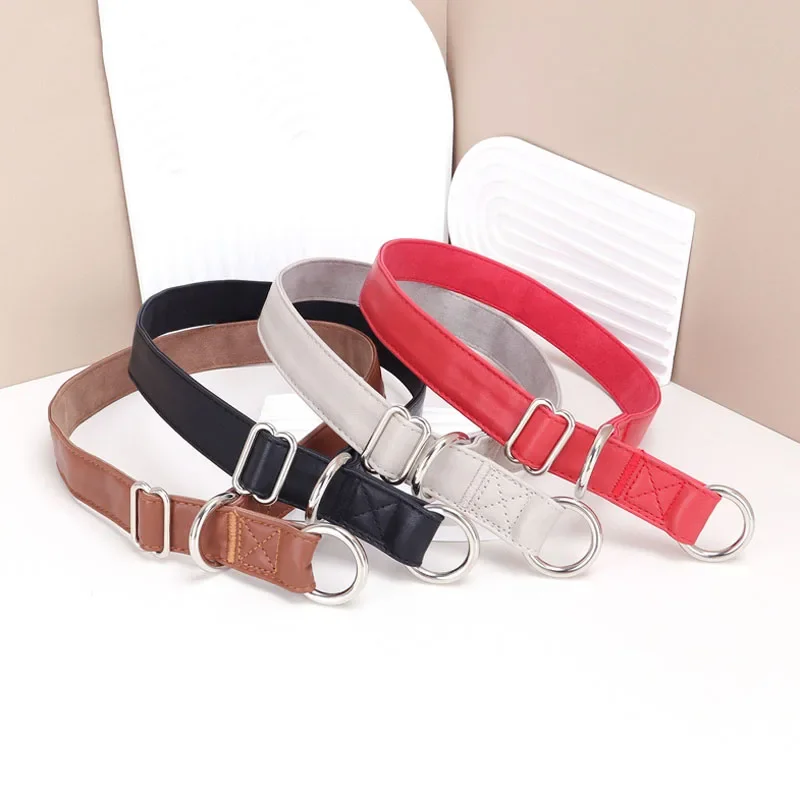 PU Leather Slip Dog Collar Super Soft Durable Strong Leather Dog Training Choke Chain Collars Suitable for Training Walking