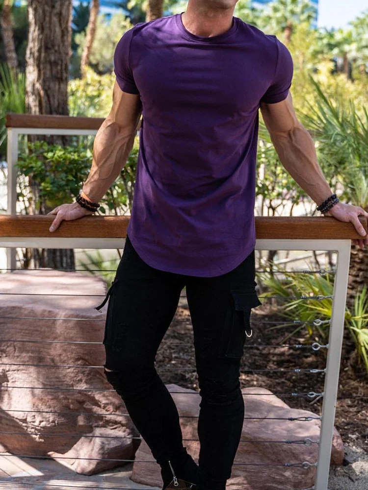 Muskel-Fitness-T-Shirt Sommer Herren Athleisure Workout Kurzarm-T-Shirt Hochwertige Baumwolle Herren T-Shirt Gym Sport Shirt Oberteil – Detail 8