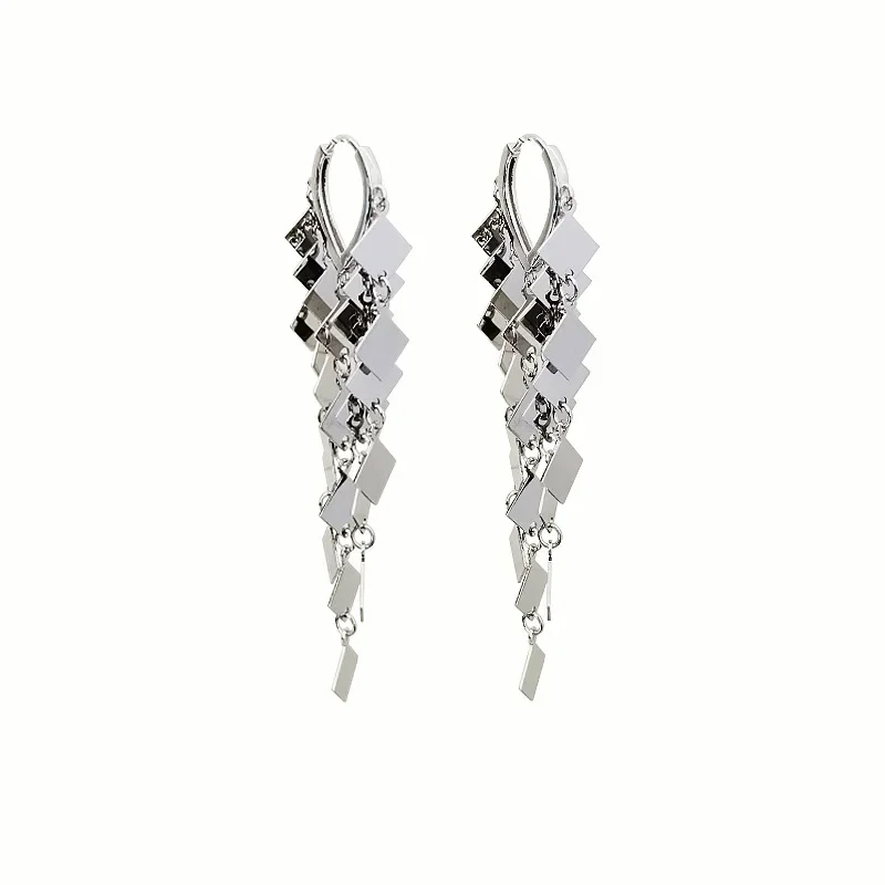 Heart-shaped 100% S925 Sterling Silver Earring for Women, Exaggerated Sequin Tassel