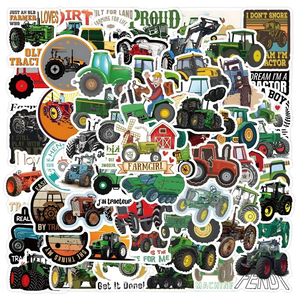 60pcs Cartoon Agricultural Tractor Graffiti Stickers Phone Bike Wall Scrapbook Motorcycle Waterproof Sticker for Kids Toys Gifts