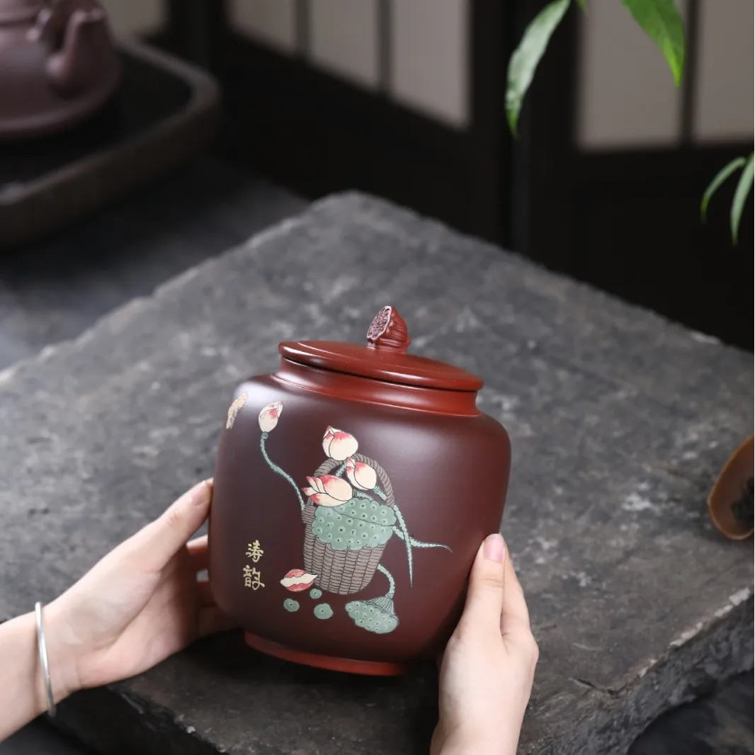 Yixing Purple Clay Teapot, Made From Natural Ore, Hand-Painted, High-End Household Purely Handmade Tea Canister, One Pound