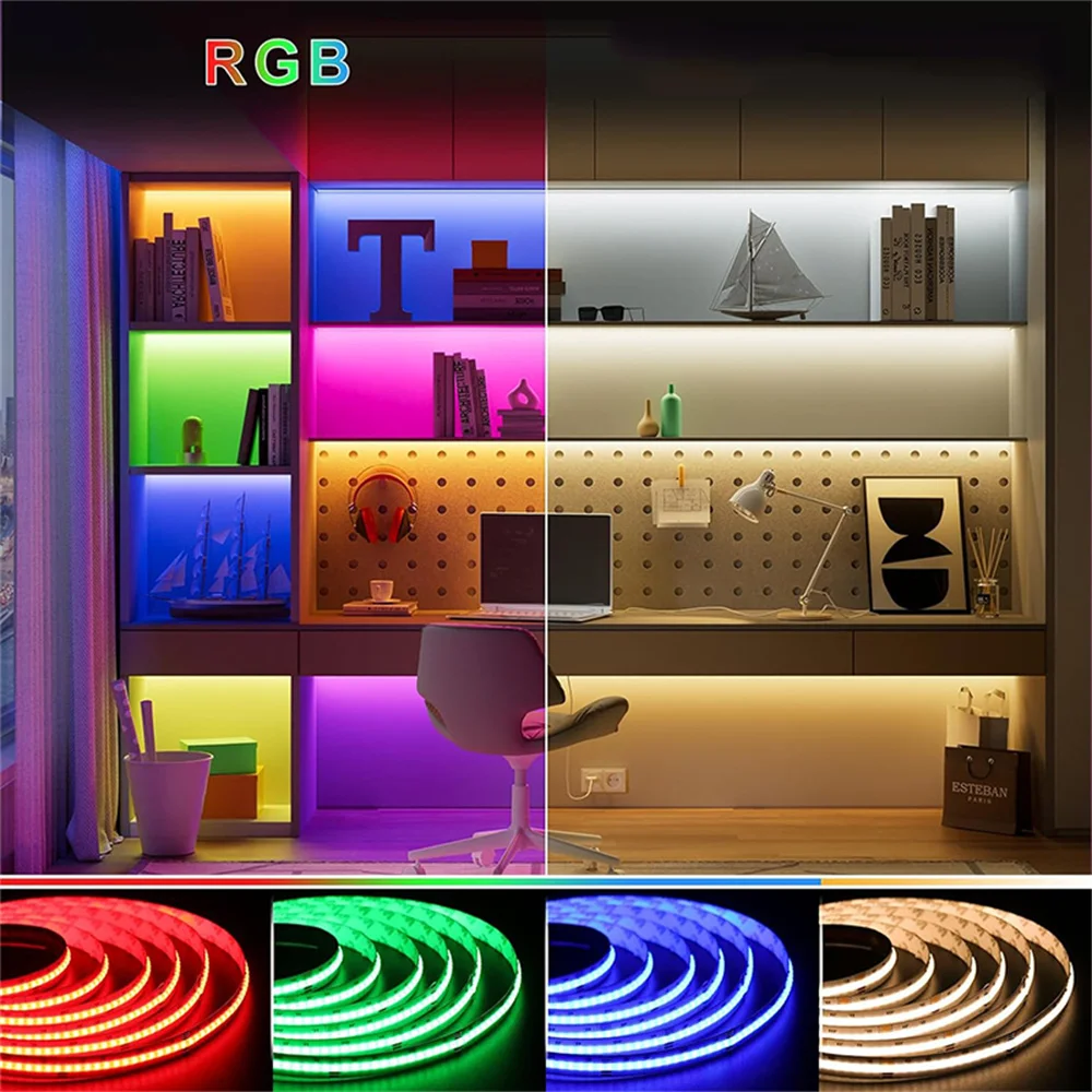 RGB COB LED Strip Light 576LEDs/m 5V Multicolor Flexible Tape Light, Color Changing Strip Light, RGB Led Light Bar for Bedroom