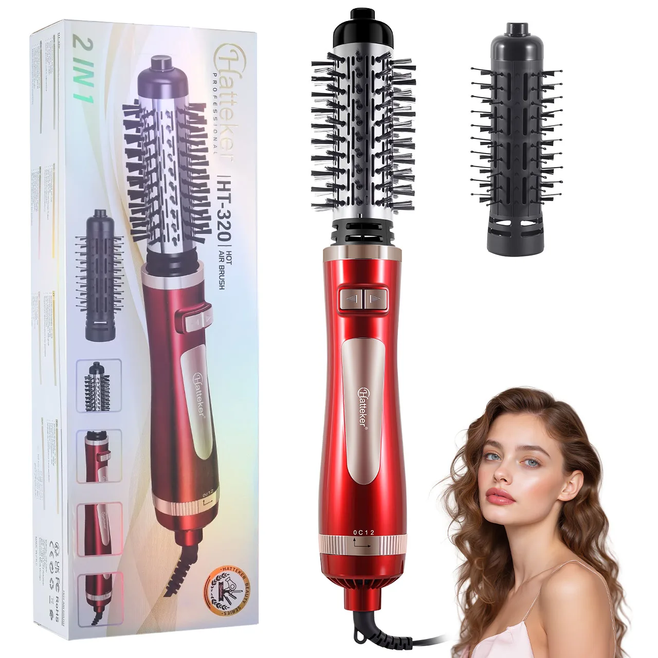 

Автоматическая вращающаяся расческа-фен Hatteker для создания крупных локонов, для домашнего использования, для укладки волос