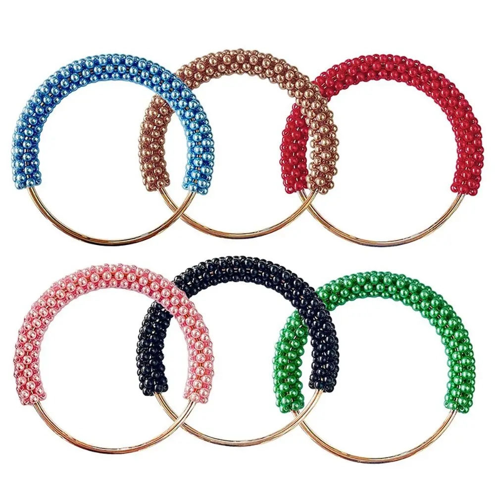 Handmade Exquisite Bag Handle Round Braided Metal Ring Pearl Colorful Beads Bag Accessories Handbag