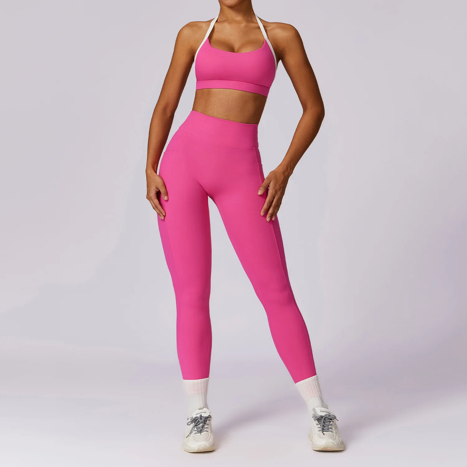 

Sexy Yoga Women's 2 Pieces Gym Sports Suit Workout Clothing Long Sleeve Gym Crop Top High Waist Leggings Fitness Bra Sportswear