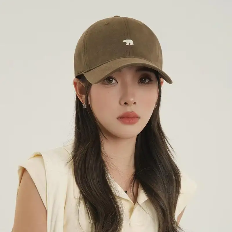 On-trend Bear Pattern Unisex Baseball Cap Soft Khaki Comfort for Daily Travel