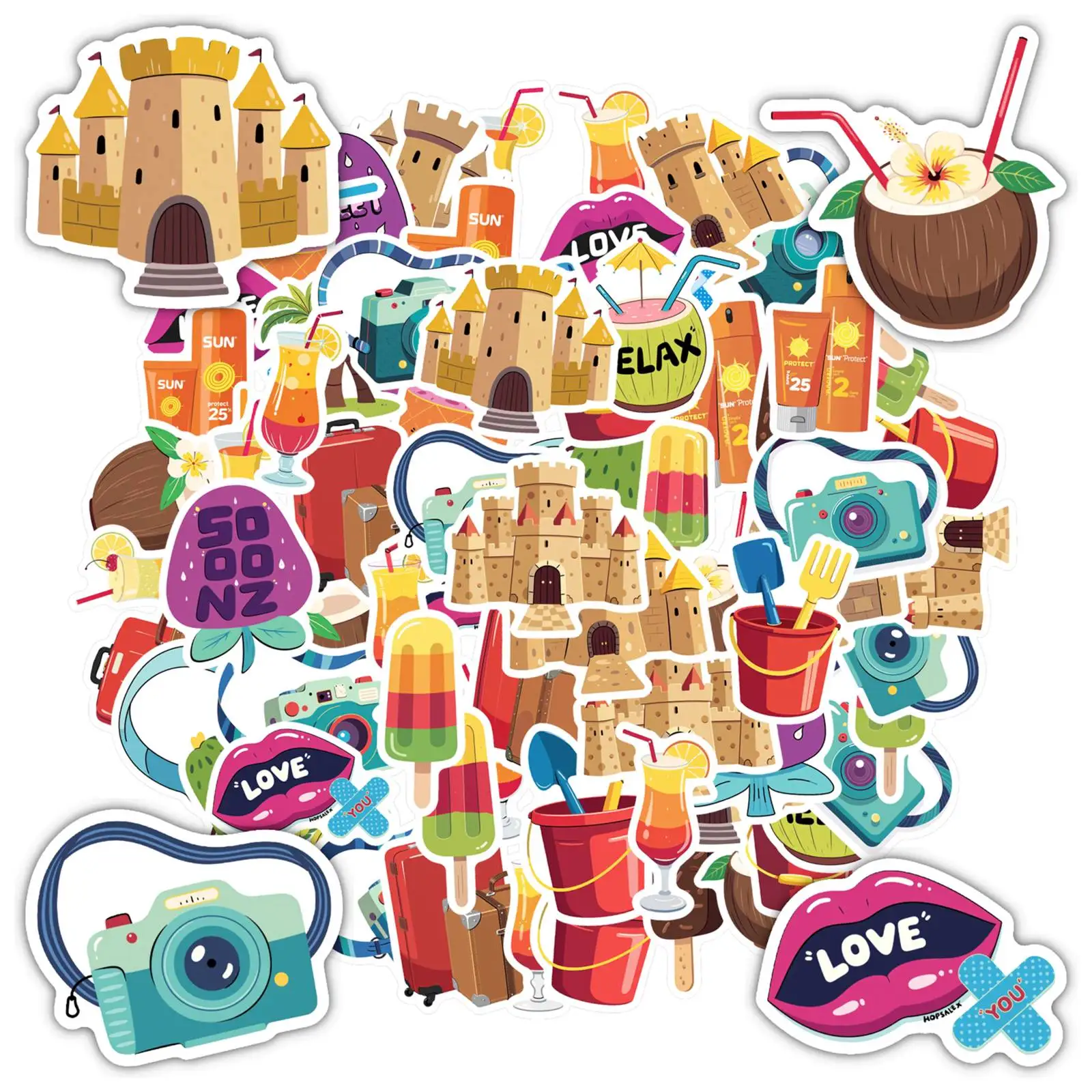 

35pcs-50pcs Cartoon Vacation Stickers Cute Fun Summer Stickers DIY Stickers For Guitar DIY Skateboard Laptop Luggage Decor