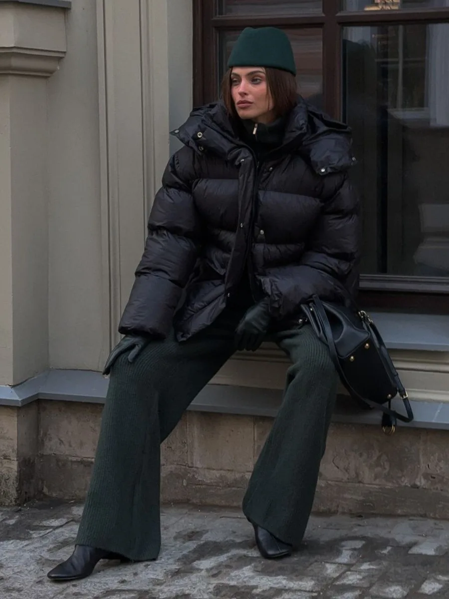 الشتاء الأسود الدافئة مقنعين أسفل سترة الإناث فضفاضة للماء نفخة السترات النساء الأبيض بطة أسفل باركر سستة القطن أبلى