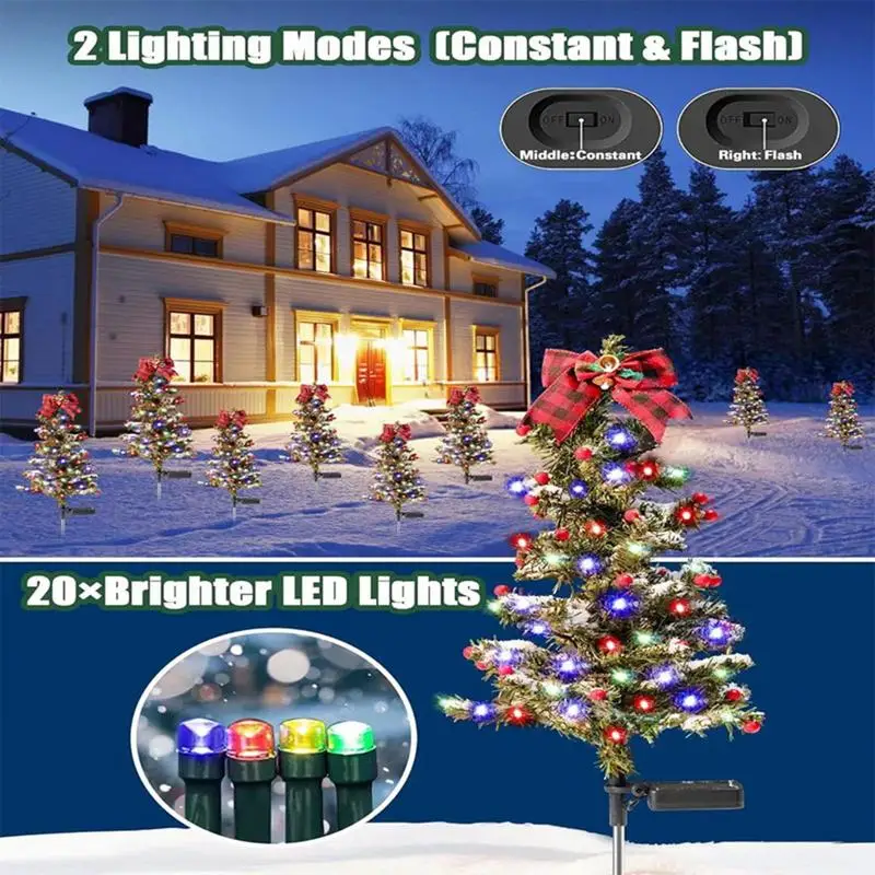 Solar Outdoor Christmas Tree LED Christmas Pathway Lights Multi-Color Outdoor Lighted Christmas Tree Solar Powered Christmas