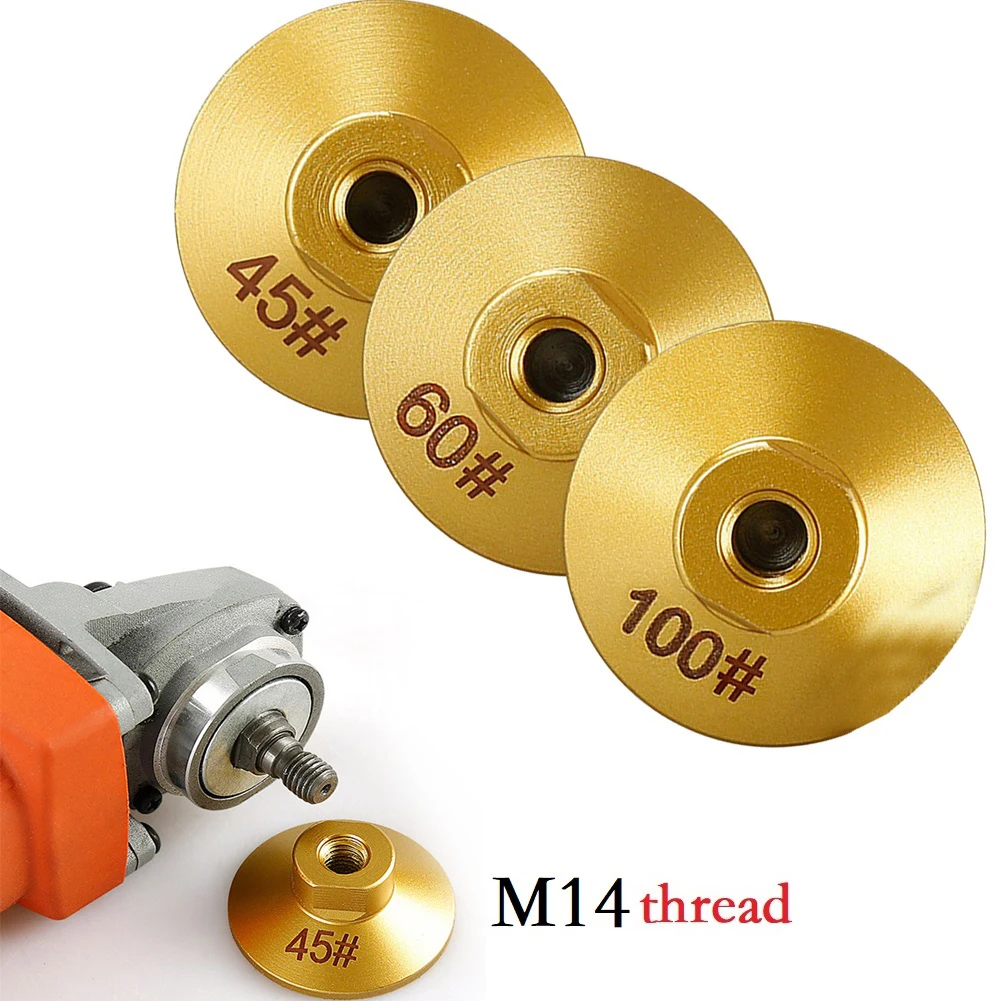 Per filettatura M14 50mm testa di molatura piatta brasata tampone per lucidatura abrasivo marmo quarzo granito ciottoli molatura utensile elettrico
