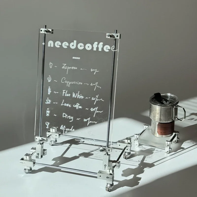 Designer Acrylic Menu Holder Metal Coffee Shop Accessories Transparent Price List Stand for Restaurant Counter Desktop Display