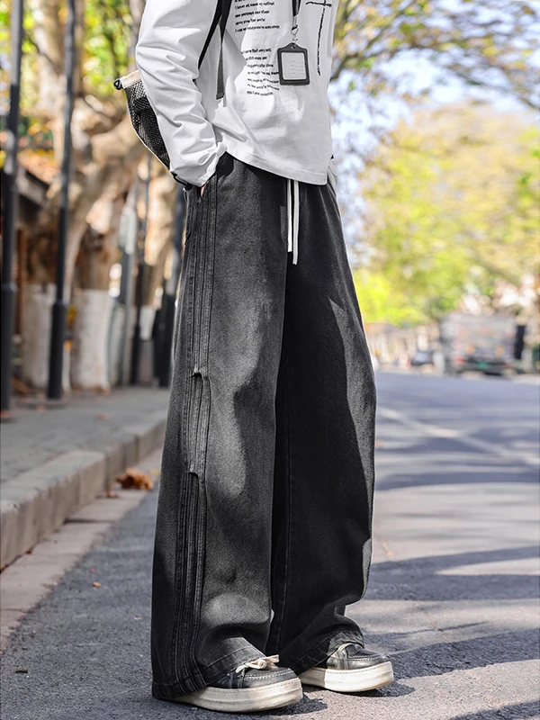 

Waed Faded American Sle Men's Jeans Spring Autumn New Trendy High Street Straight Leg Long Pants Low Waist Zipper Closure