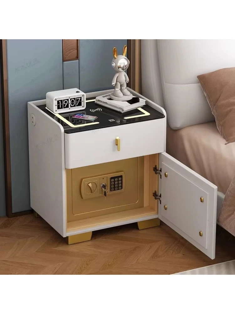 *Modern Luxury Smart Bedside Table with Light Emitting Diode USB Wireless Charging, Security Speaker