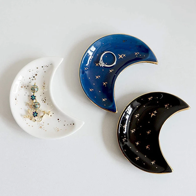 Nordic Ceramic Moon Shape Small Jewelry Dish Earrings Necklace Ring Storage Plates Fruit Dessert Display Bowl Decoration Tray