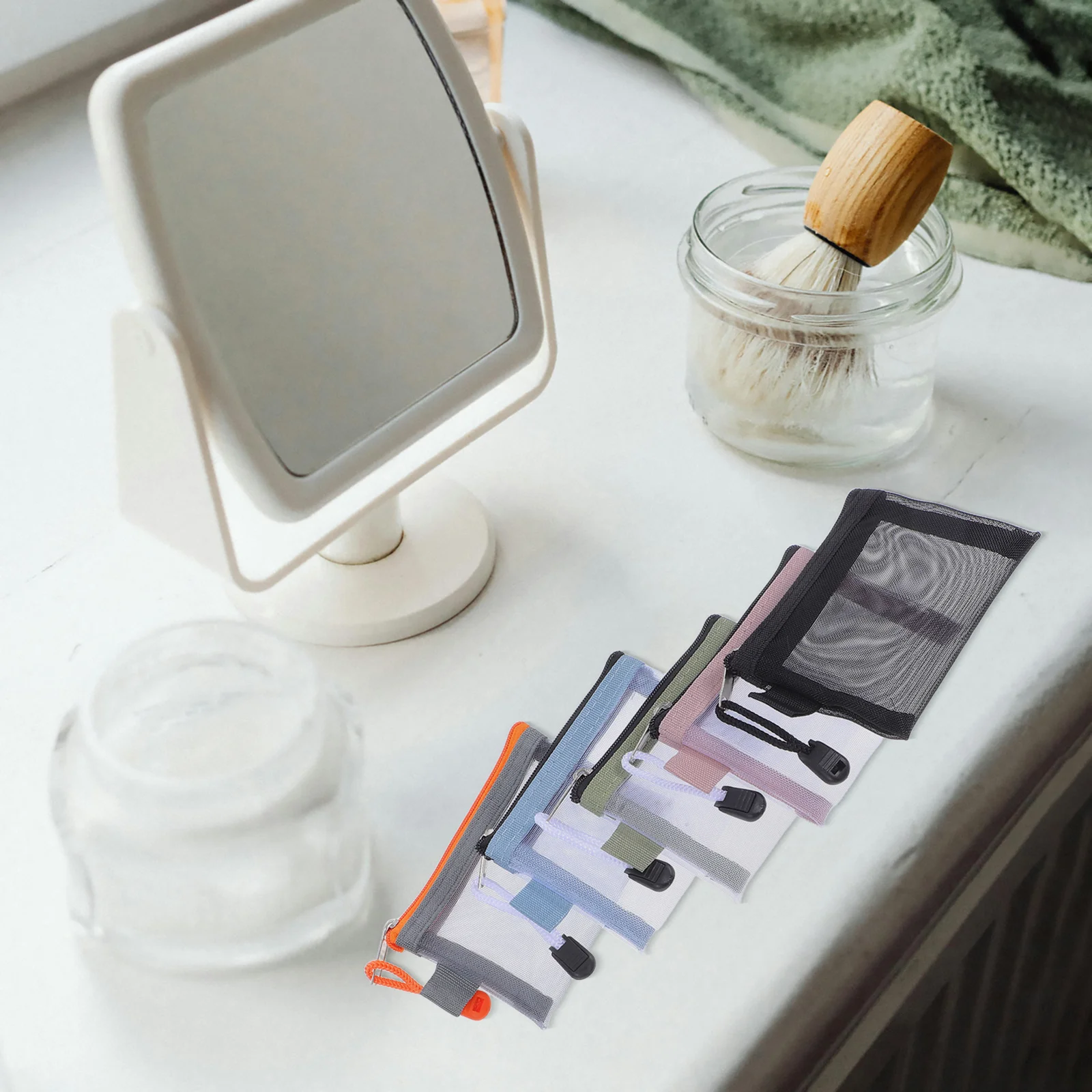 5 mini buste per trucco in rete con cerniera, organizer portatile, borse da viaggio, piccole borse da toilette per le donne