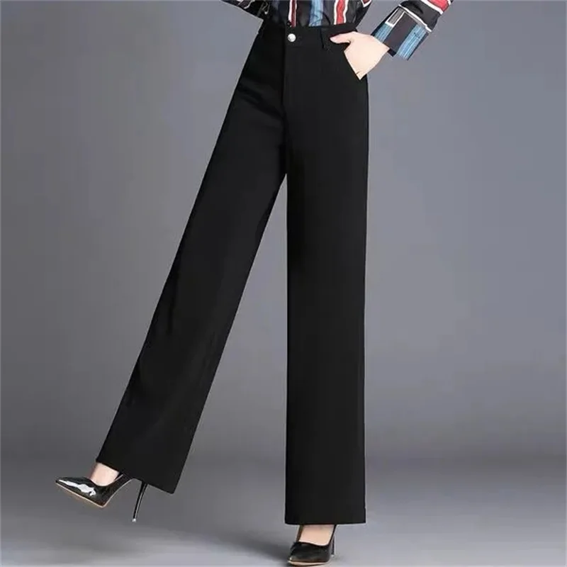 Pantalon droit noir à jambes larges pour femmes, grande taille 4XL, décontracté, pour bureau, printemps automne