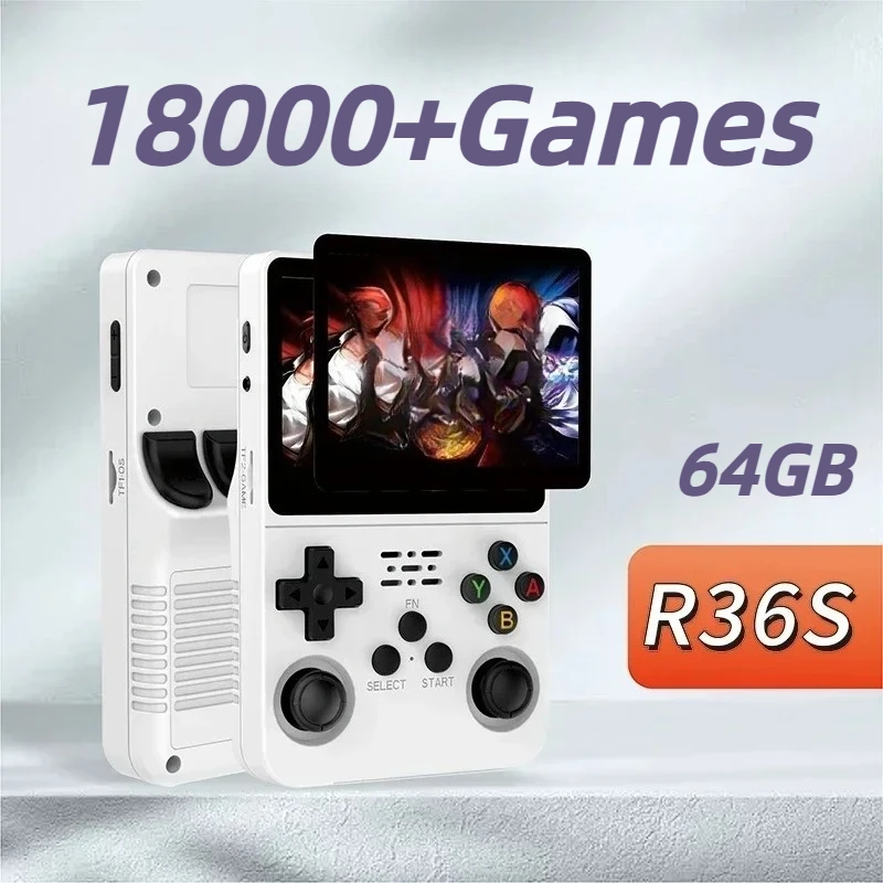 

Open Source R36S Retro Handheld Game Console Linux System 3.5 Inch IPS Screen Portable Pocket Video Player 64GB 18000+Games