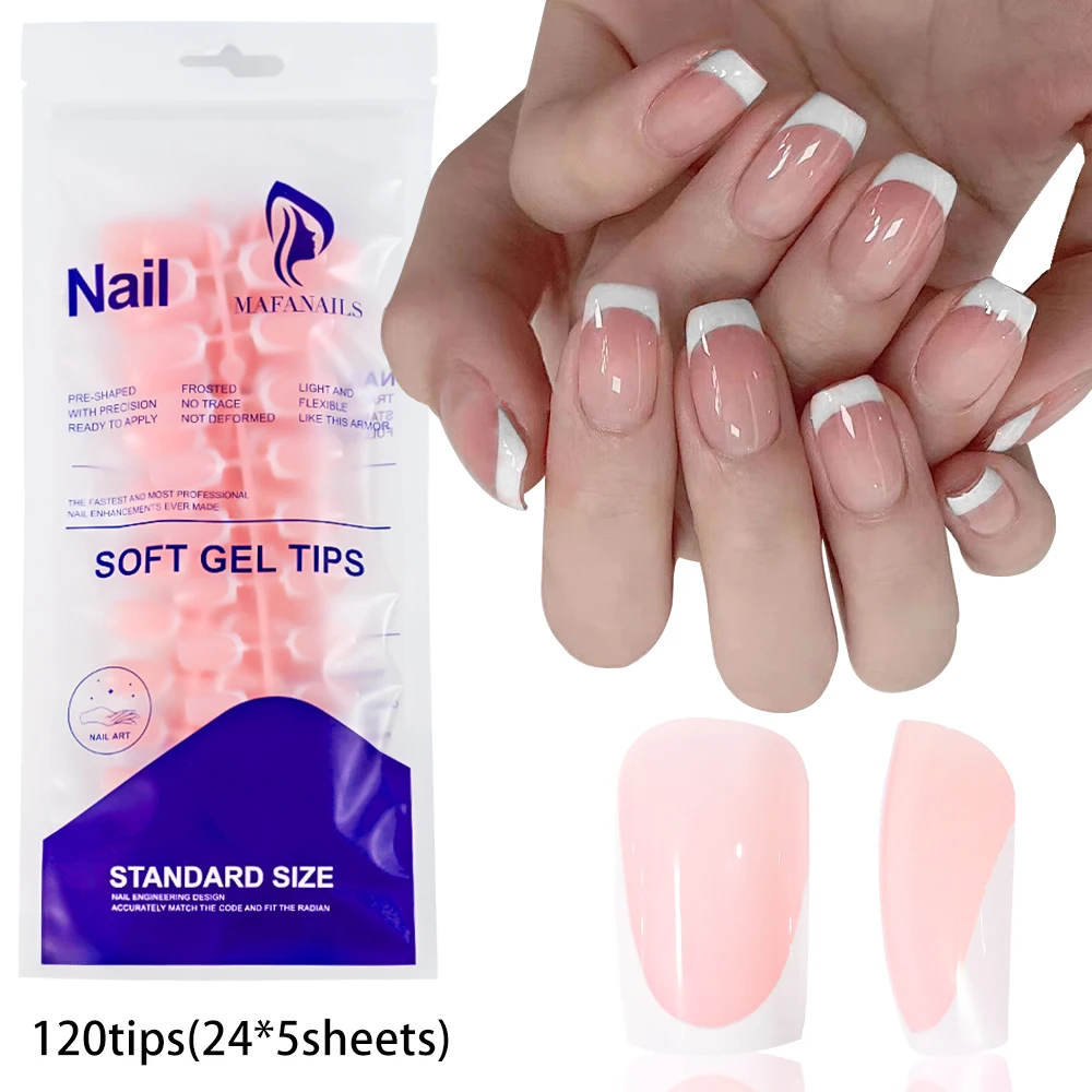 120Pcs Pink French Tip Fake Nails Short Square Press-On Nail White Edge Design French False Fingertips for Women Daily Work Wear