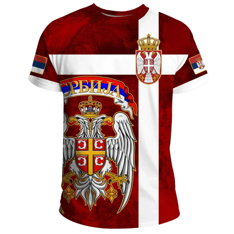 Serbia Flag 3D Print T Shirt Men Serbian Eagle National Emblem Tees Tracksuits Short Sleeve Outwear Street T-shirt Male Clothes