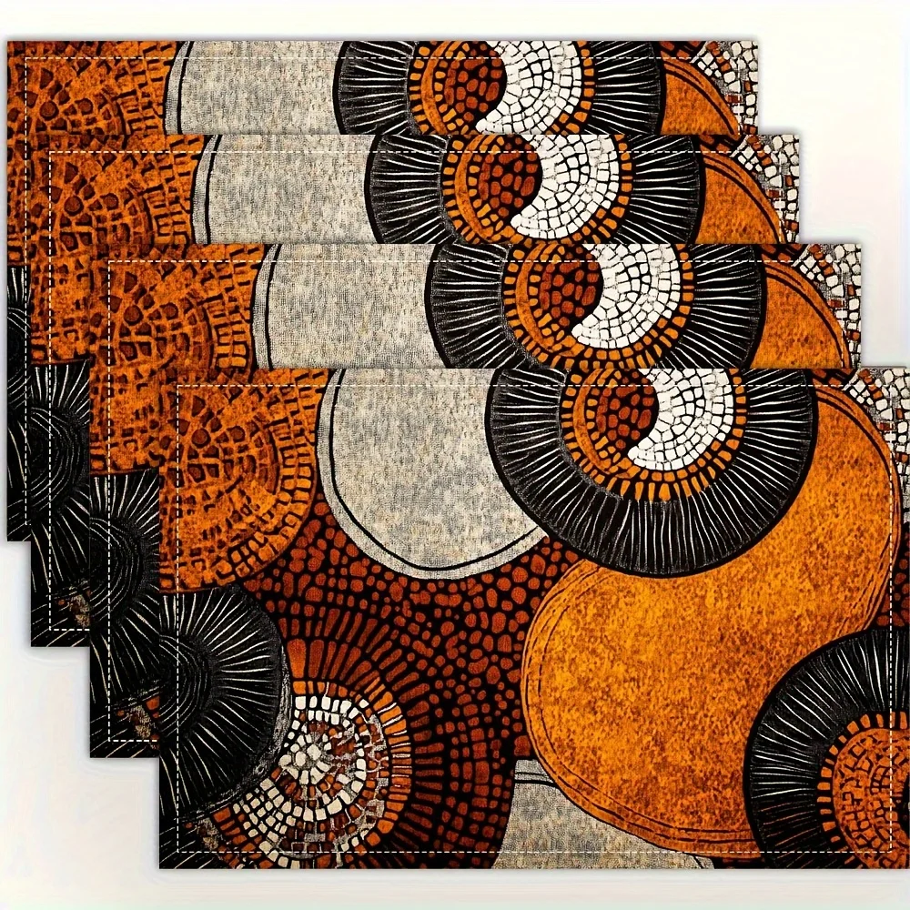 4‑Pieces Abstract Geometric Art Linen Placemat Set for Family Dinner, Hotel Coffee Table, Kitchen & Home Dining Table Decor