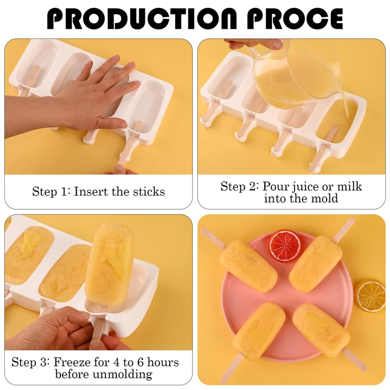 

A93E-100 Wooden Sticks Included 2 Pack Homemade Popsicle Silicone Molds, 4 Cavities Large Cakepop Molds For Ice Cream