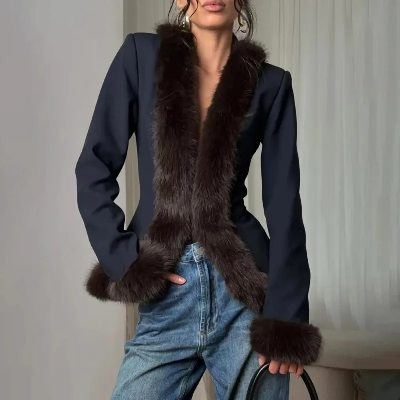 

Ticketsx Women's Plush 2-Piece Dress Sets Autumn Vintage Slim Jacket Top Long Skirt Sets Elegant New Warm Streetwear Female Suit