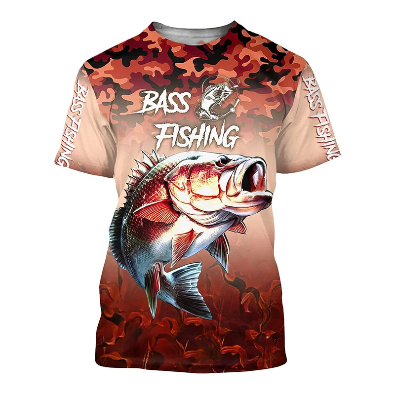 Bass Fish Graphic T Shirt for Men Clothes Tops Womens Clothing Harajuku Fashion T-shirt 3D Marlin Camo Printed Tees Short Sleeve