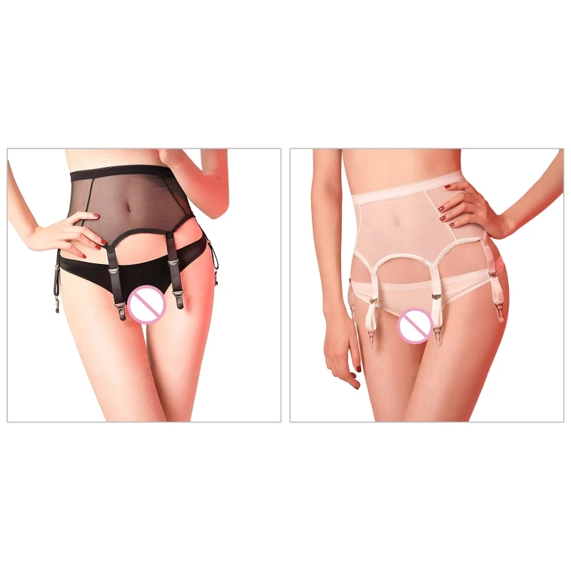 Frauen Sexy Mesh Strumpfgürtel mit hoher Taille und 4 Riemen für Oberschenkelstrümpfe F3MD