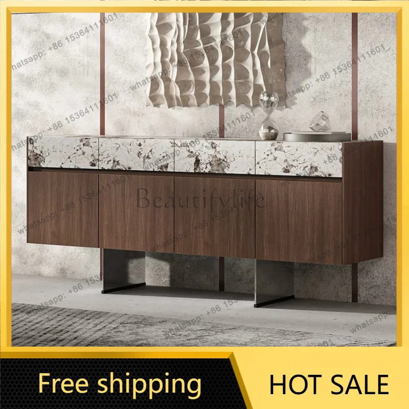 PG Italian minimalist walnut locker modern light luxury marble porch villa wall decorative cabinet