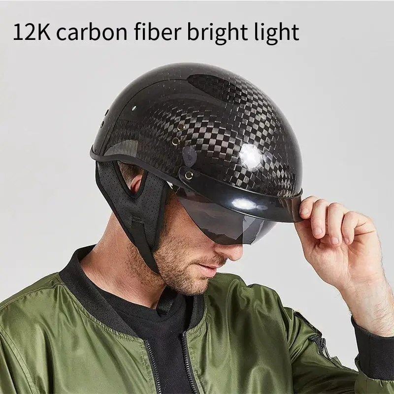 Carbon Fiber Helmet Men's Motorcycle Retro Semi-Helmet Motorcycle Helmet Female Pedal Cruise Summer 3C Certification