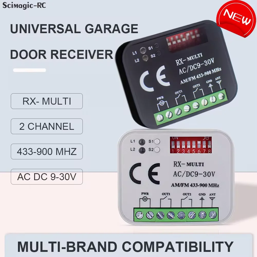 RX-MULTI Remote Door Receiver AC/DC 9V-30V 2CH 300MHz to 868MHz 433MHz Garage Door Opener/Gate Switch Controller