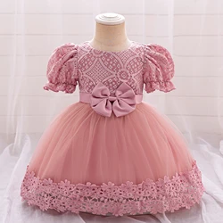 Baby Girls Party Dresses Bow Infant 1 Year Birthday Princess Dress For Girl Wedding Christening Gown Puff Sleeve Toddler Clothes