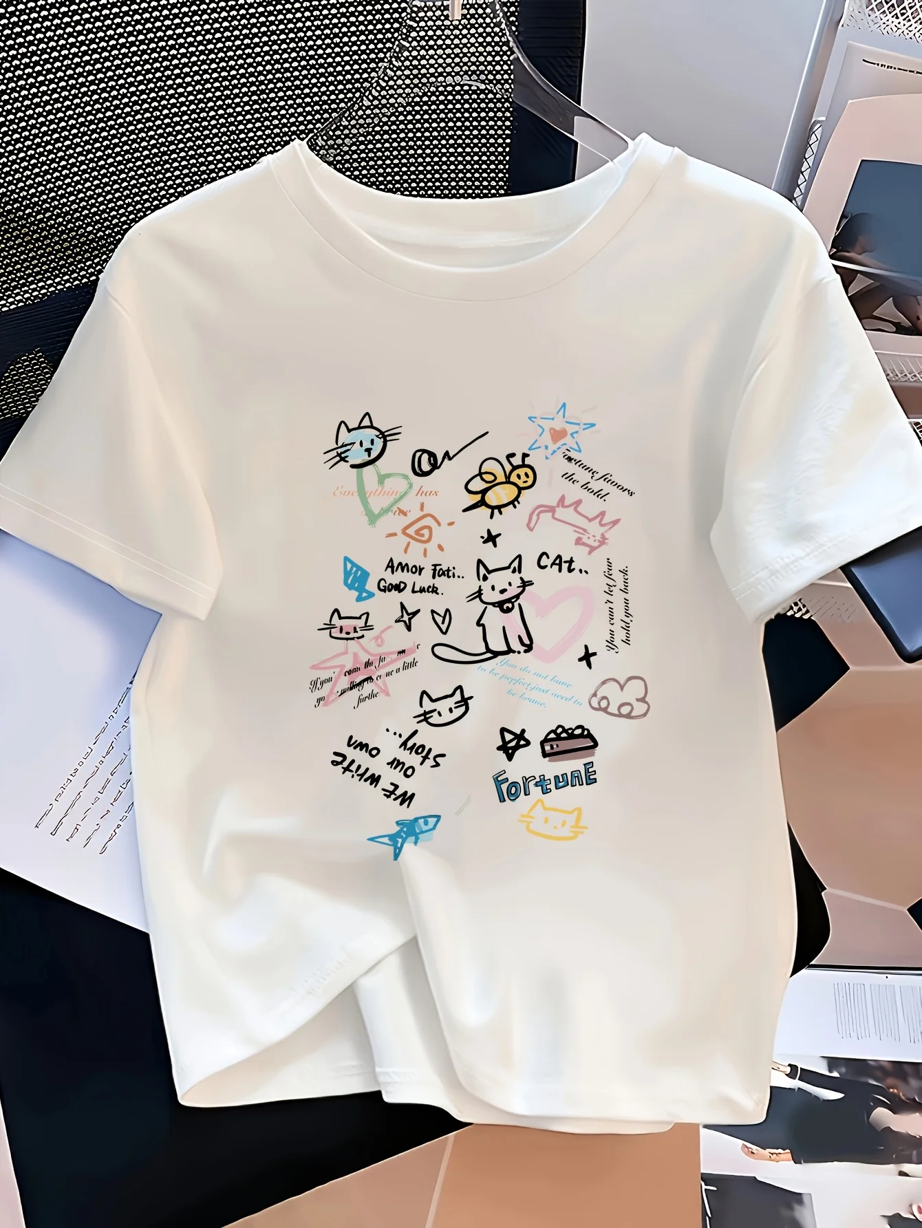 Y2K Graffiti Heart Collage Print Black Oversized T Shirt Aesthetic Casual Women Summer Tee
