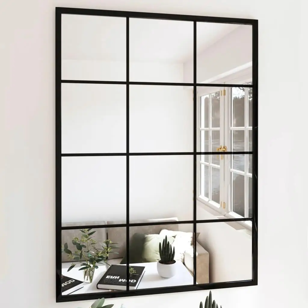 Stylish Black Metal Wall Mirror 80x60 cm - Modern Home Decor Accent