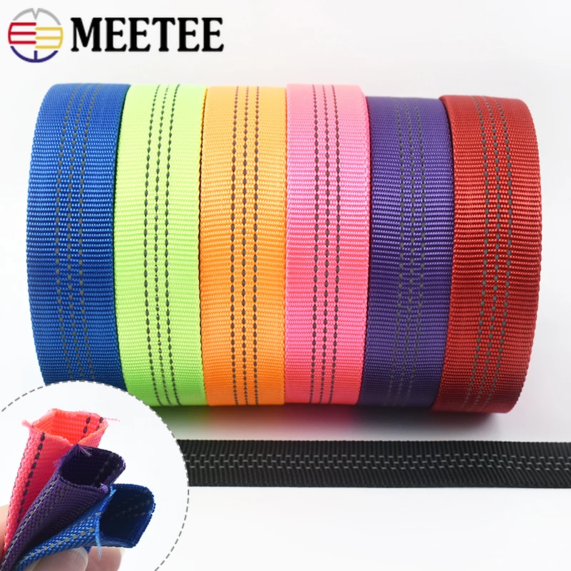 

2/5/10Meter Meetee 25mm Reflective Nylon Webbing Tape Tubular Ribbon Backpack Strap Dog Collar Webbings DIY Sewing Accessories